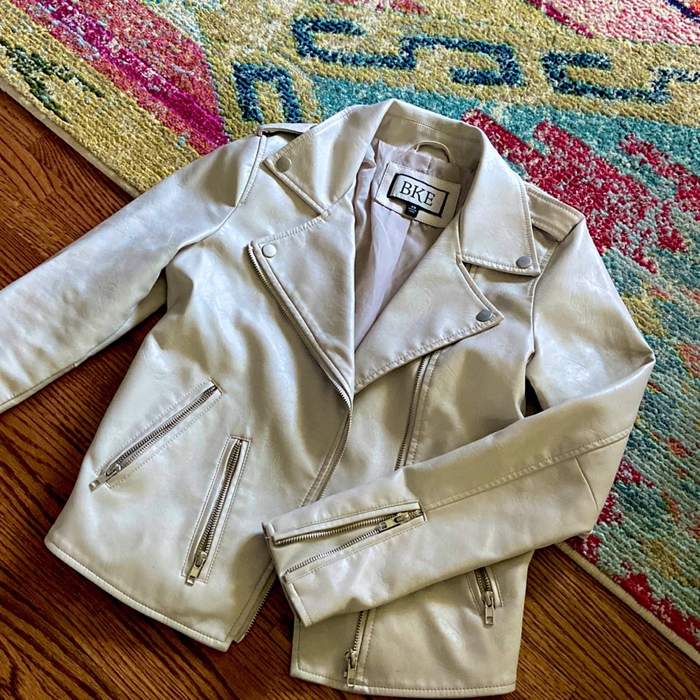// BKE // faux leather Moto jacket // Greige